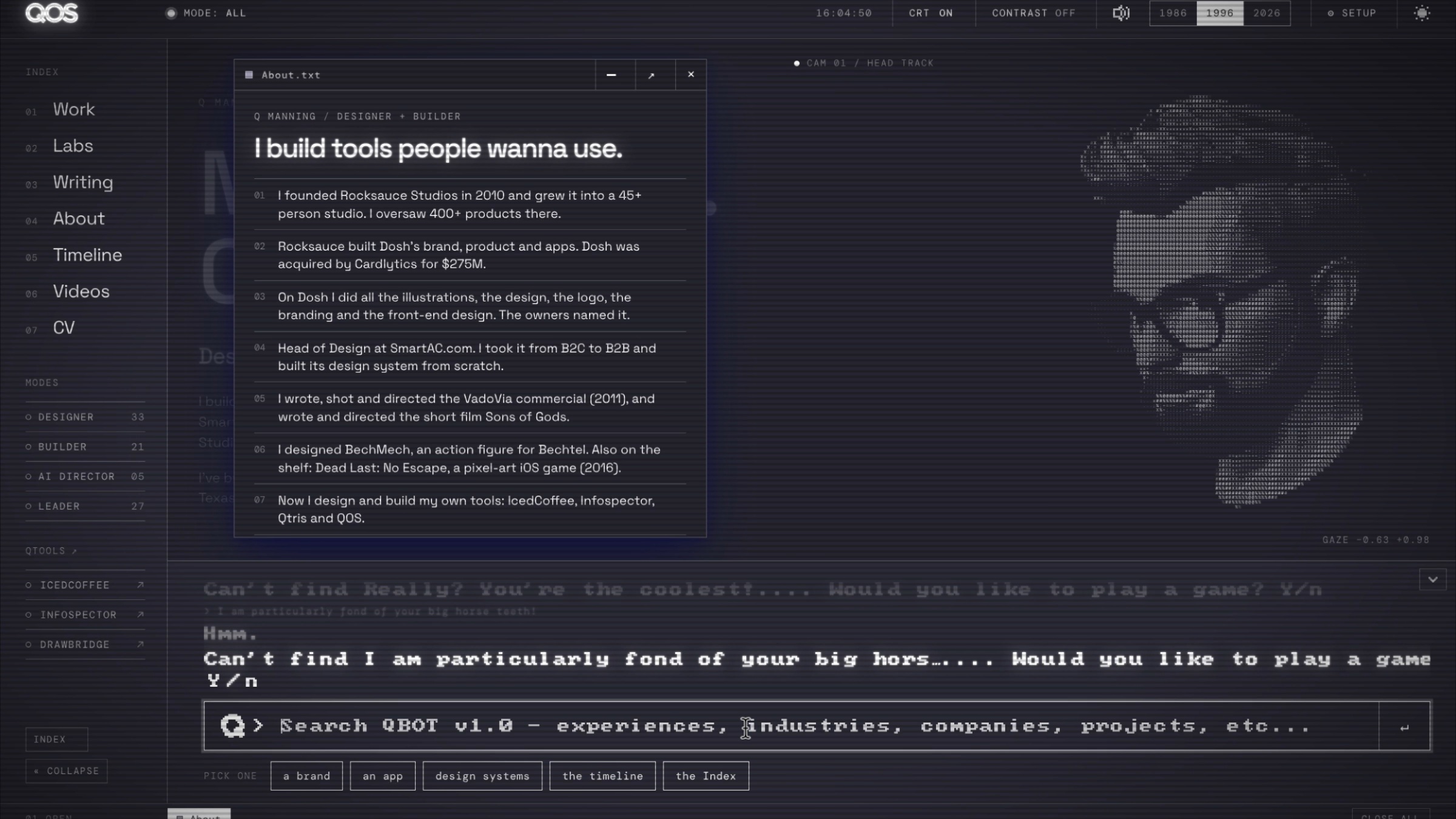 A typed search with QBOT answering in the prompt.