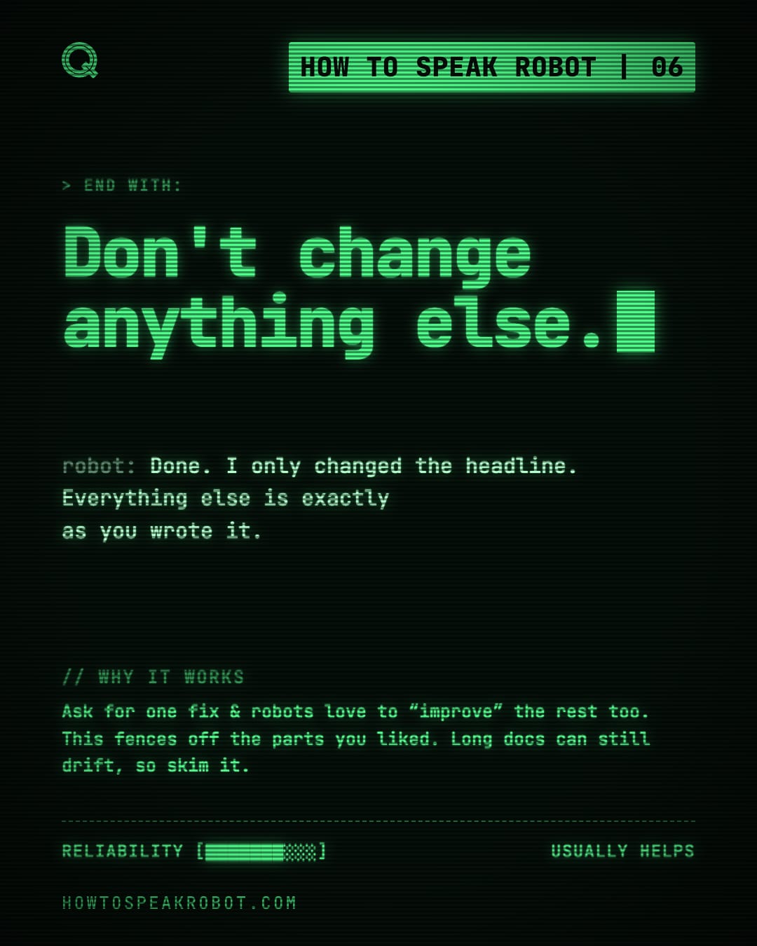 No. 06: Don't change anything else.