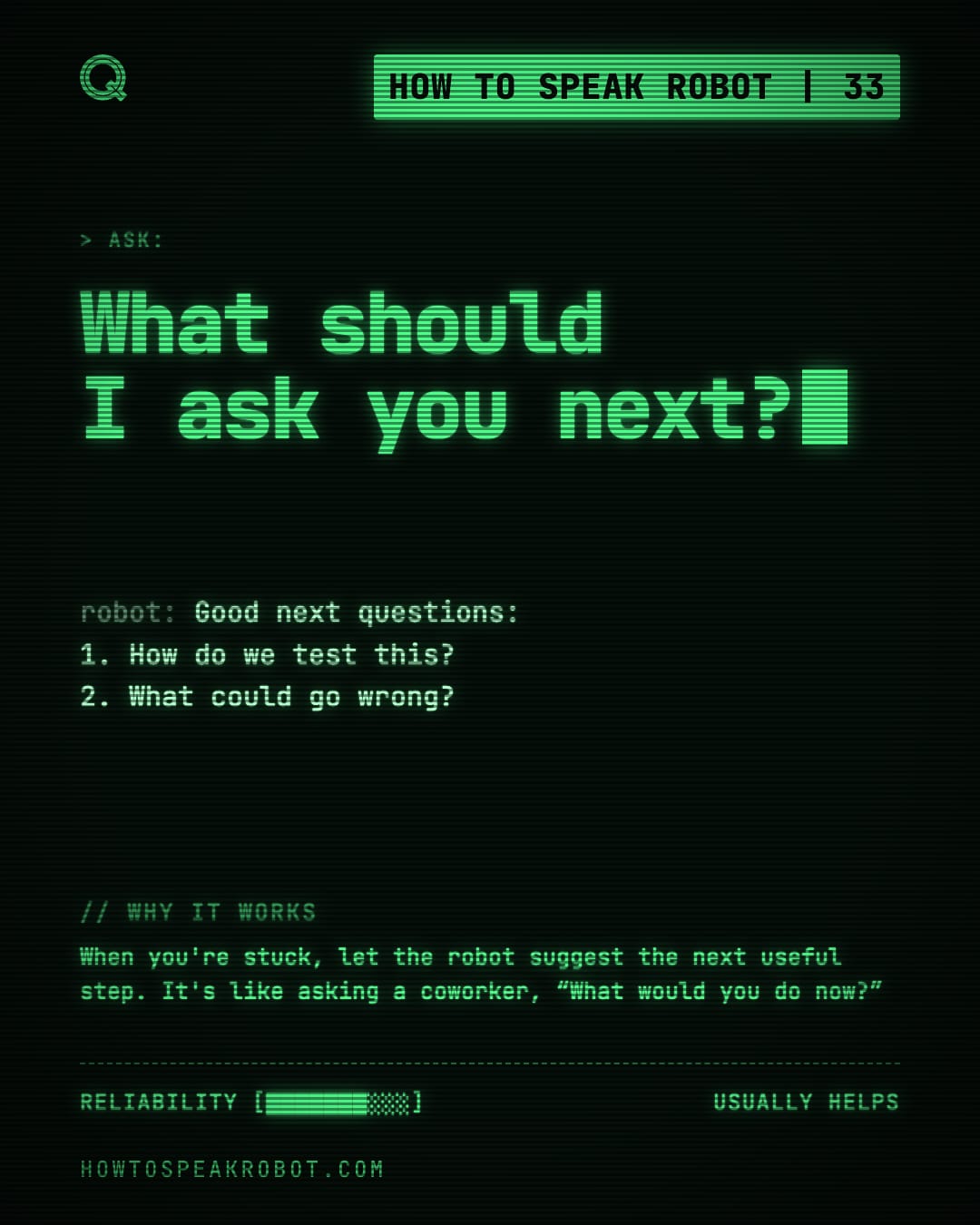 No. 33: What should I ask you next?