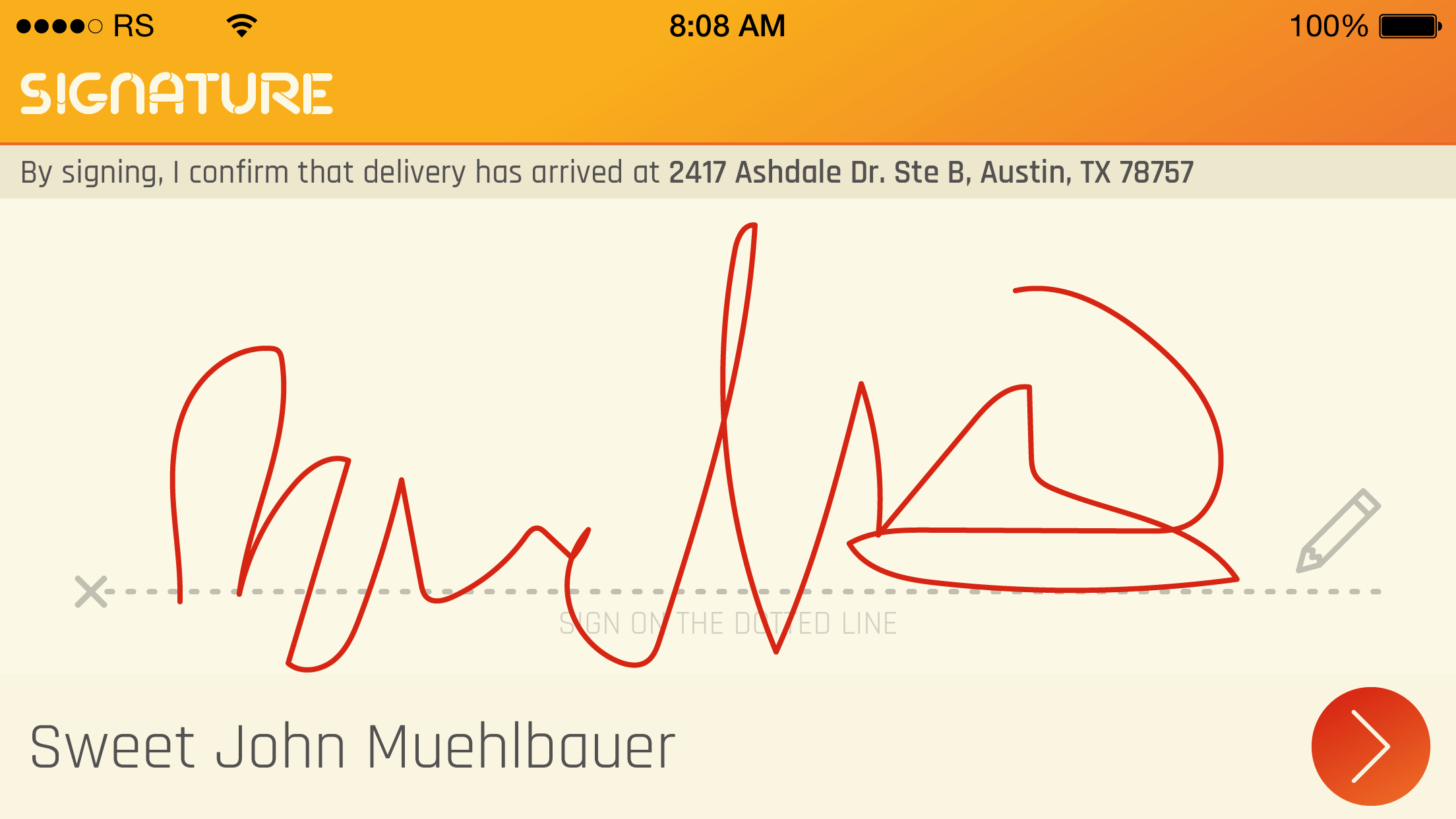 Sign for Delivery Signed